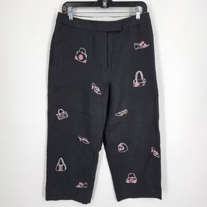 Vintage Eagle's Eye Cropped Embroidered Capris Dress Pants